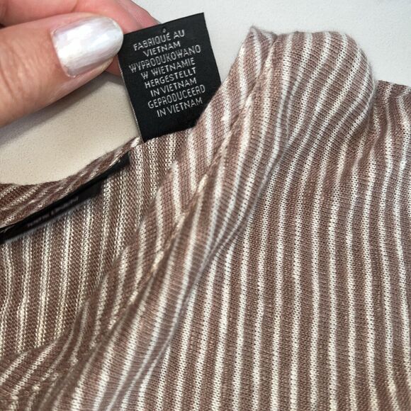 TAHARI Tan White Sleeveless Striped 100% Linen Back Button Top Tunic Size Small - Picture 3 of 12
